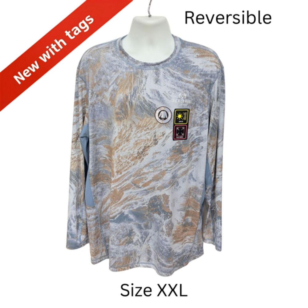 Realtree Fishing Reversible Performance Shirt Mens XXL Blue Camo NWT Long Sleeve